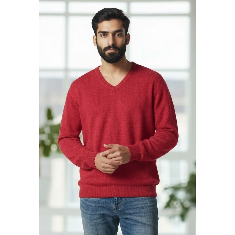 Mens Cashmere Sweater Sz L Red V-neck Classic Pronto Uomo Tagged XL